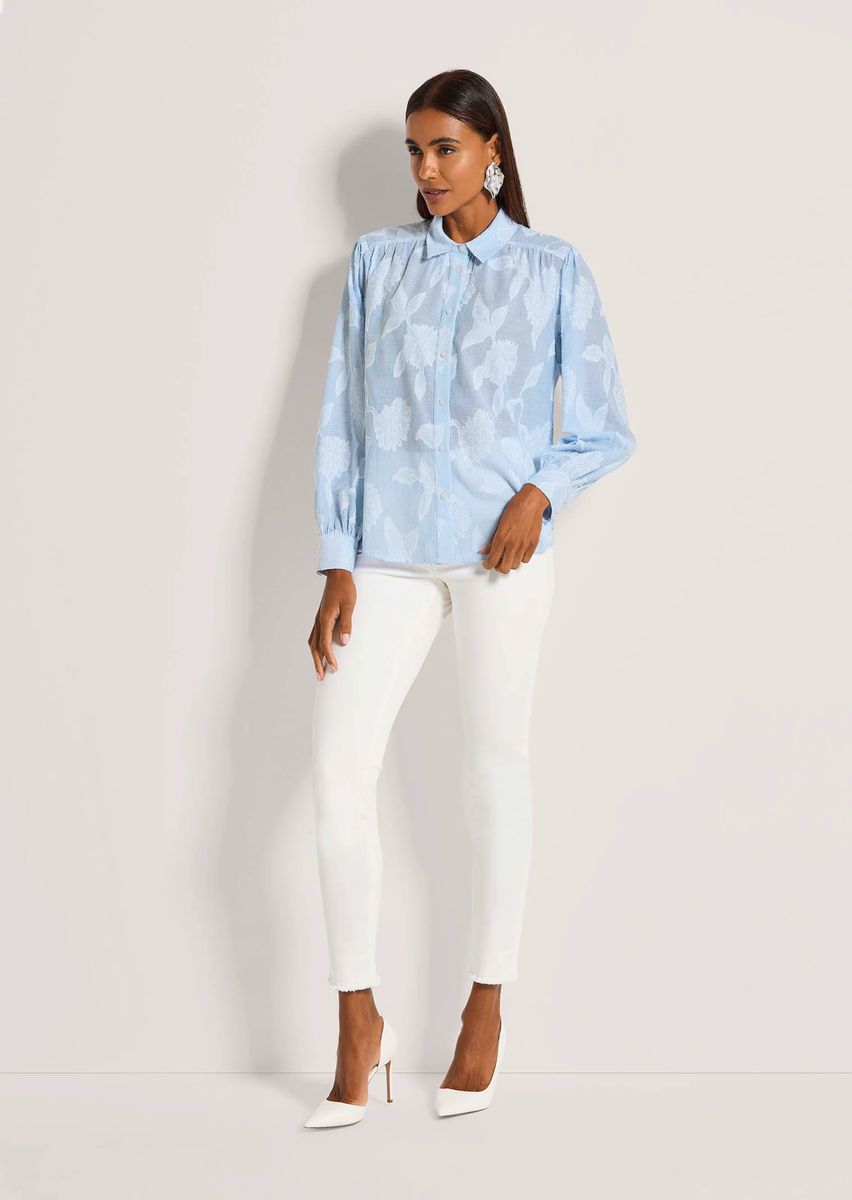 Jacquard-Bluse mit Blumenmuster und Streifen