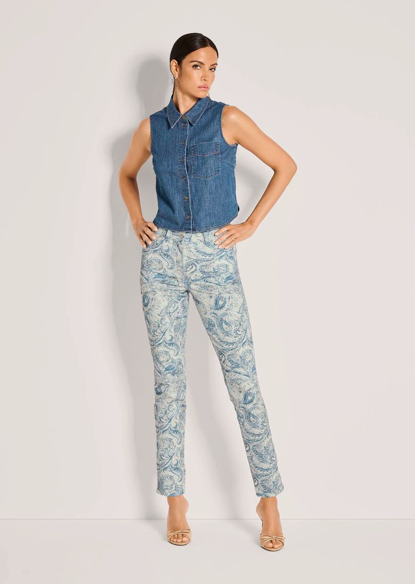 Ärmellose Jeansbluse im Western-Stil