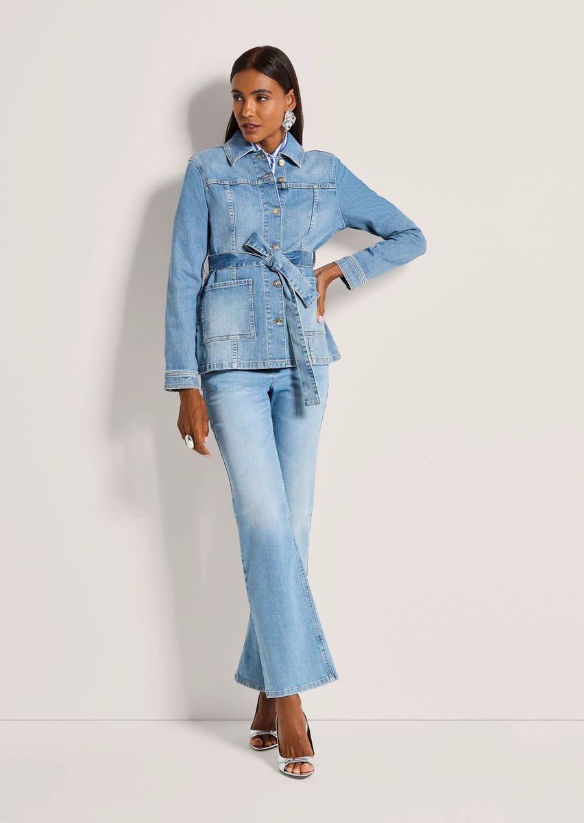 Lange Safari-Jeansjacke mit Gürtel