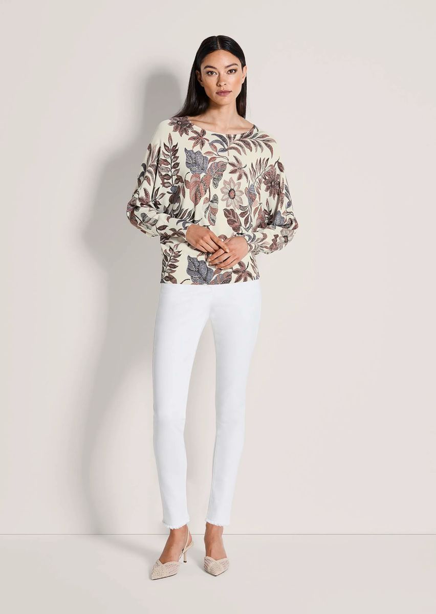 Feinstrick-Pullover mit floralem Muster