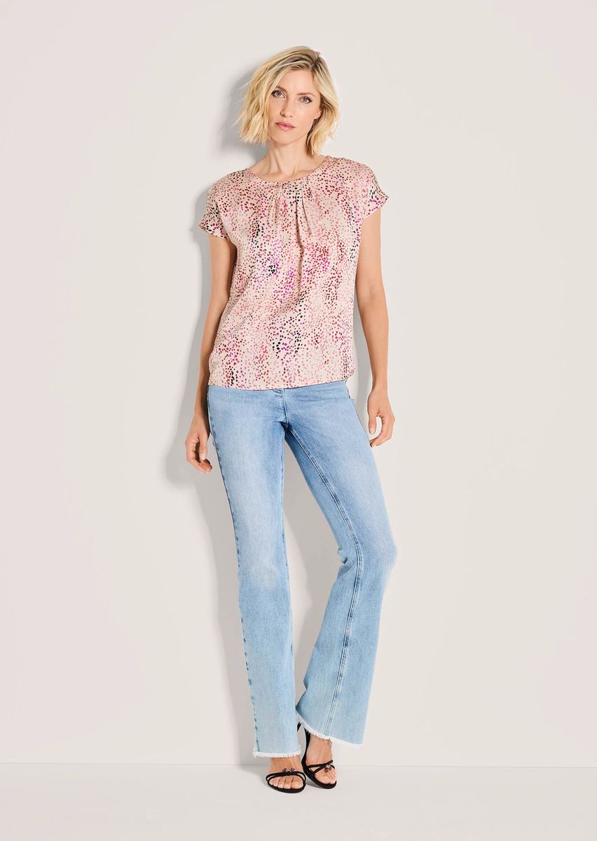 Bluse mit Tupfenprint und Falten