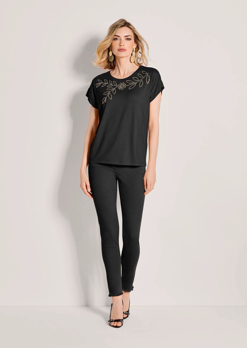 T-Shirt mit Pailletten-Blumenmotiv