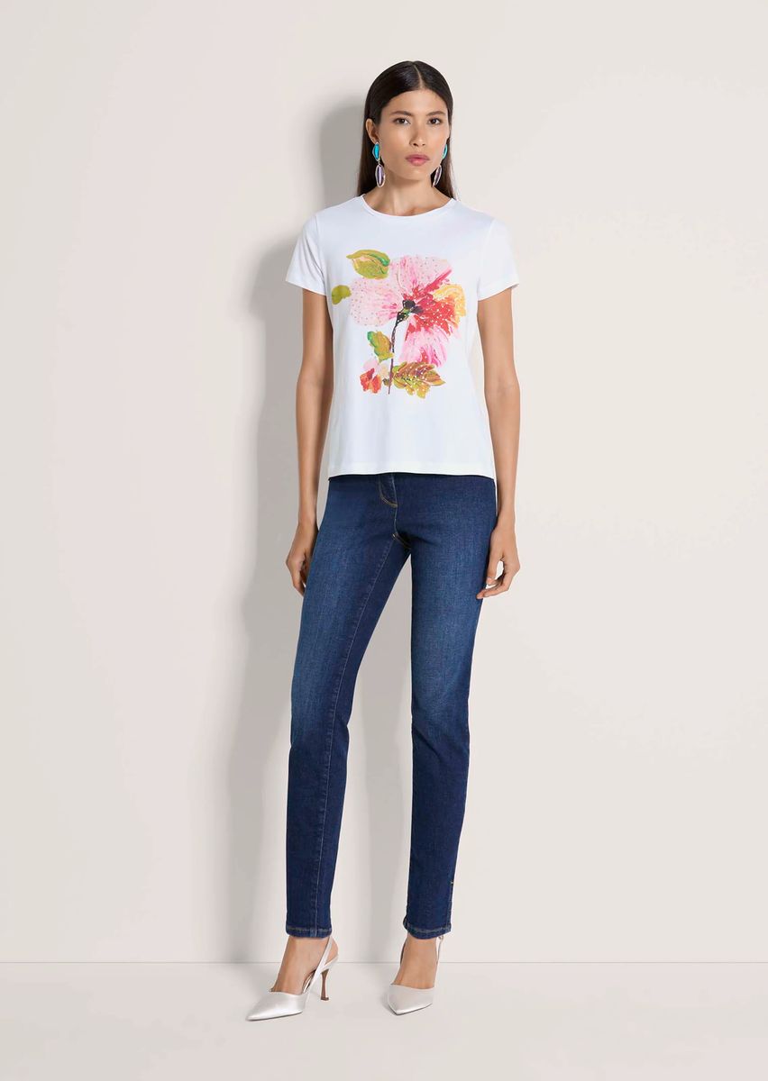 Motivshirt mit floralen Pailletten