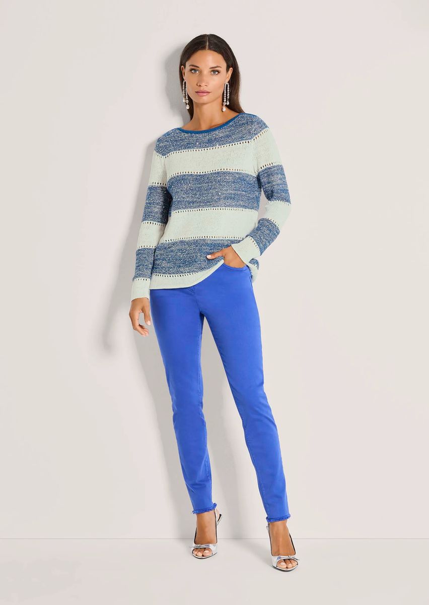 Blockstreifen-Strickpullover mit Pailletten