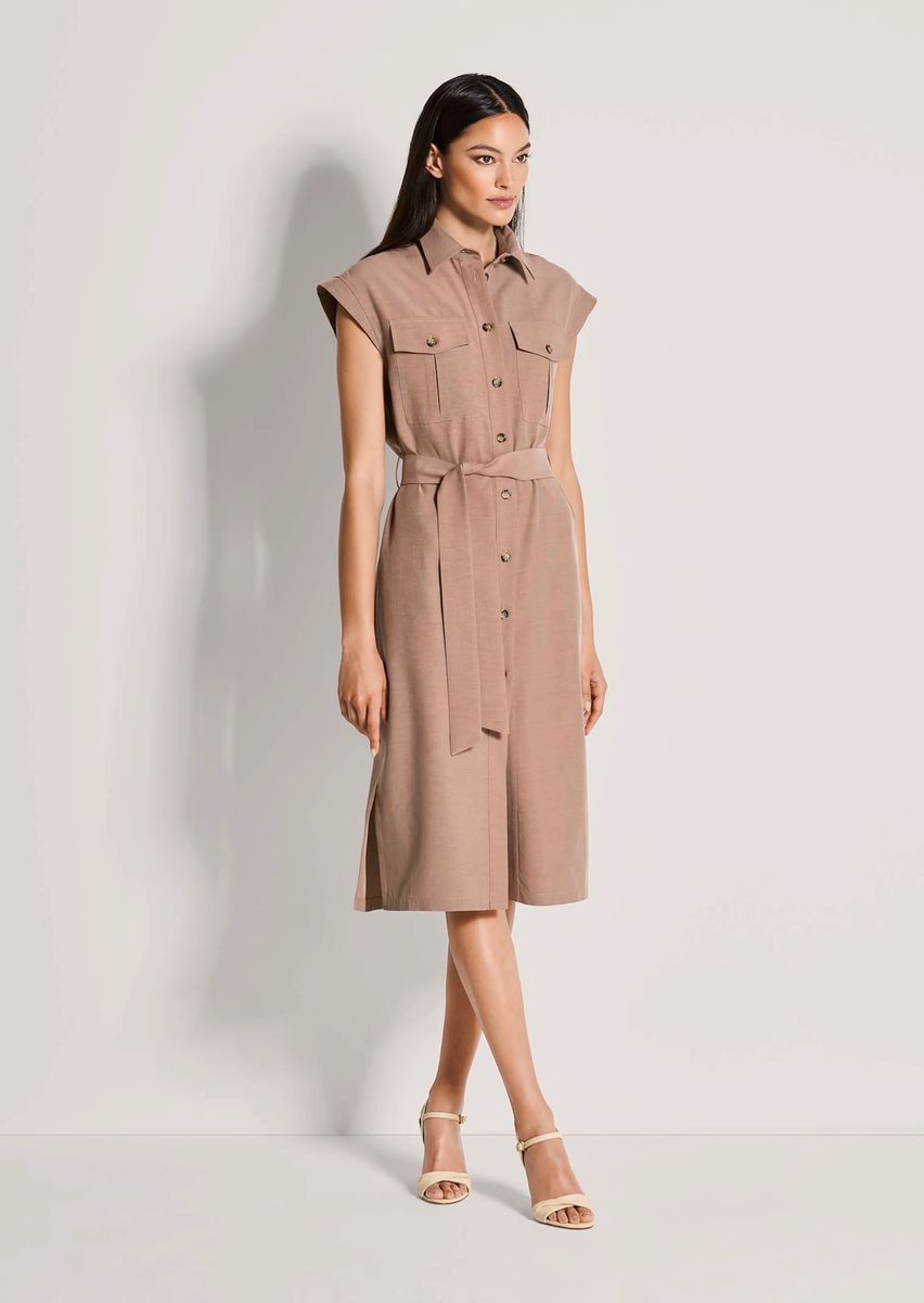 Ärmelloses Safari-Hemdblusenkleid aus Leinenmix
