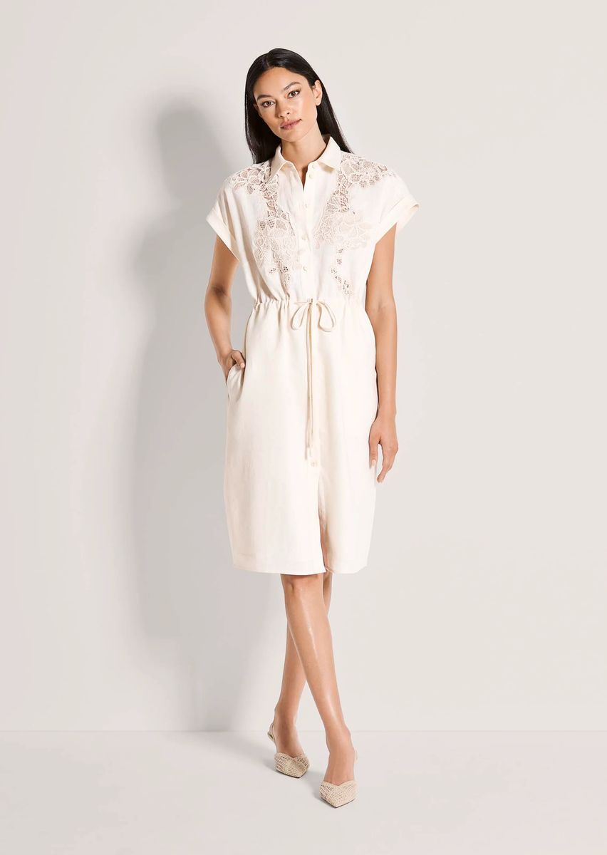 Leinen-Hemdblusenkleid mit Spitzenbesatz