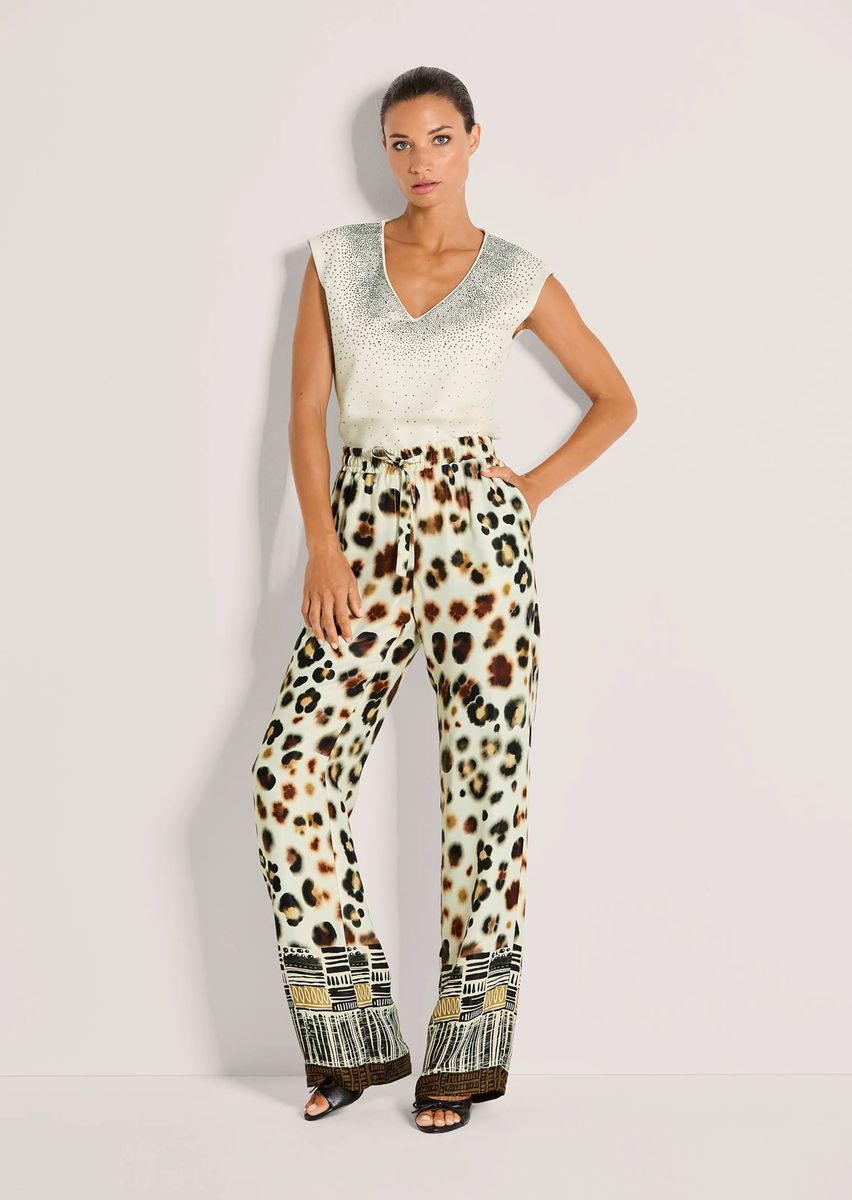 Fließende Wide-Leg-Hose mit Animalprint