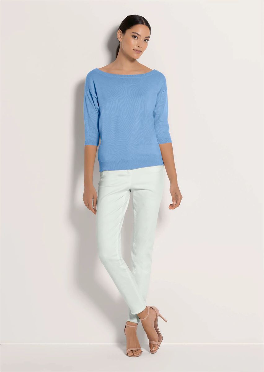 Kurzärmeliger Baumwoll-Feinstrick-Pullover