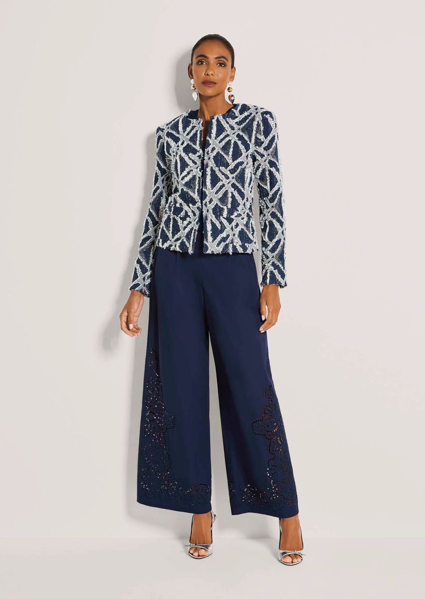Gemusterter Jacquardblazer mit Fransen