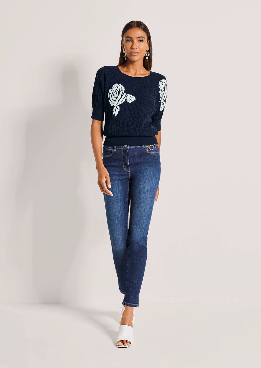 Strukturierter Cloqué-Pullover mit Rosen