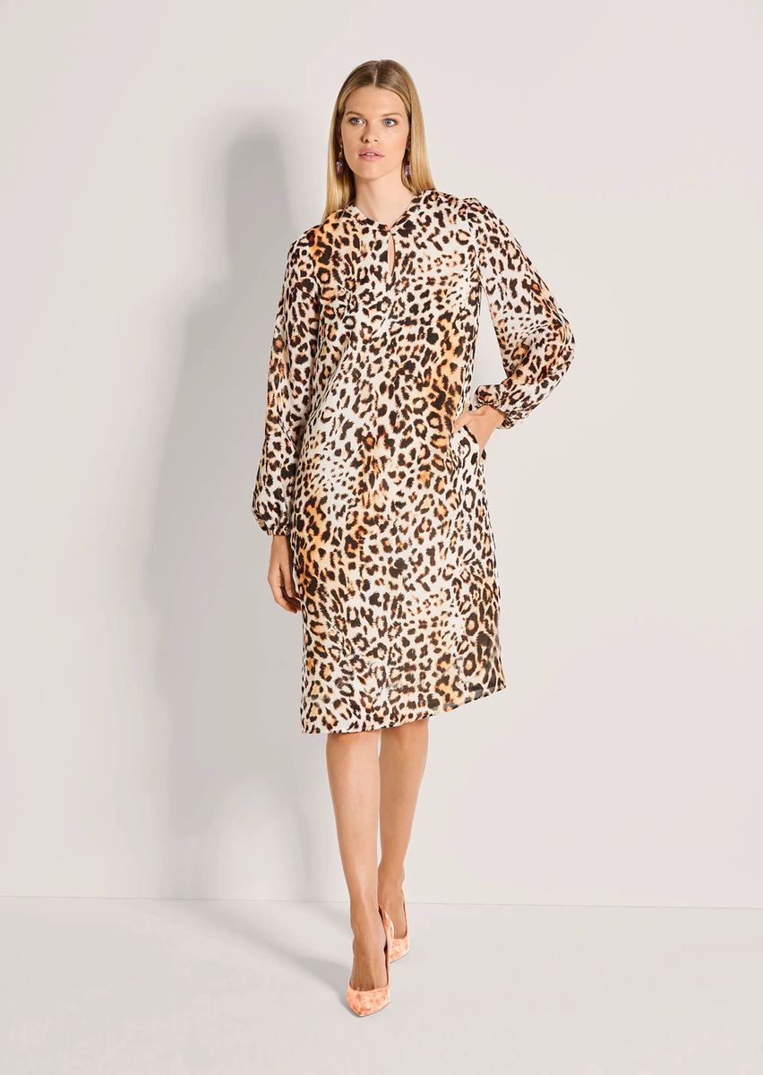 Leopard-Print Leinen-Shiftkleid