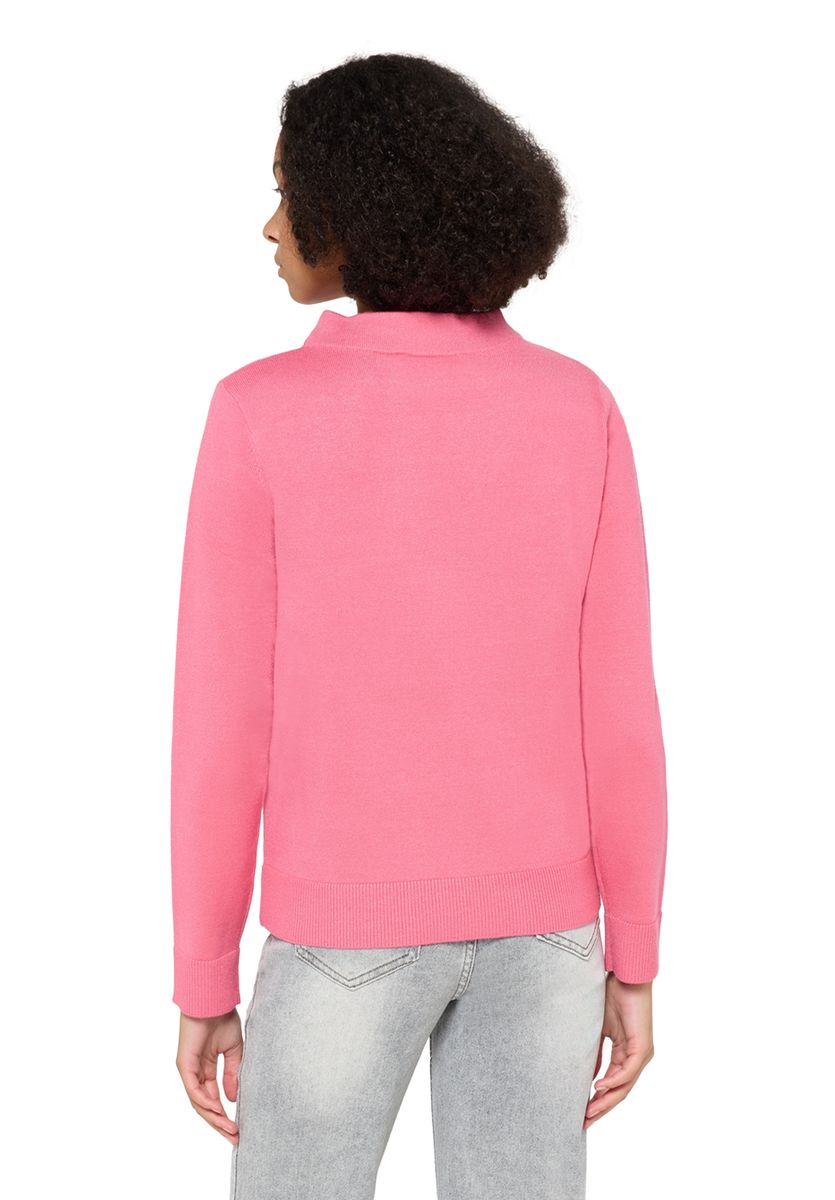 Rosa Strickpullover mit Stehkragen