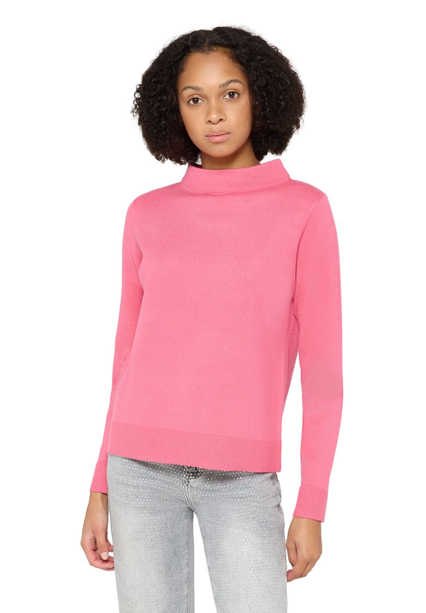 Rosa Strickpullover mit Stehkragen