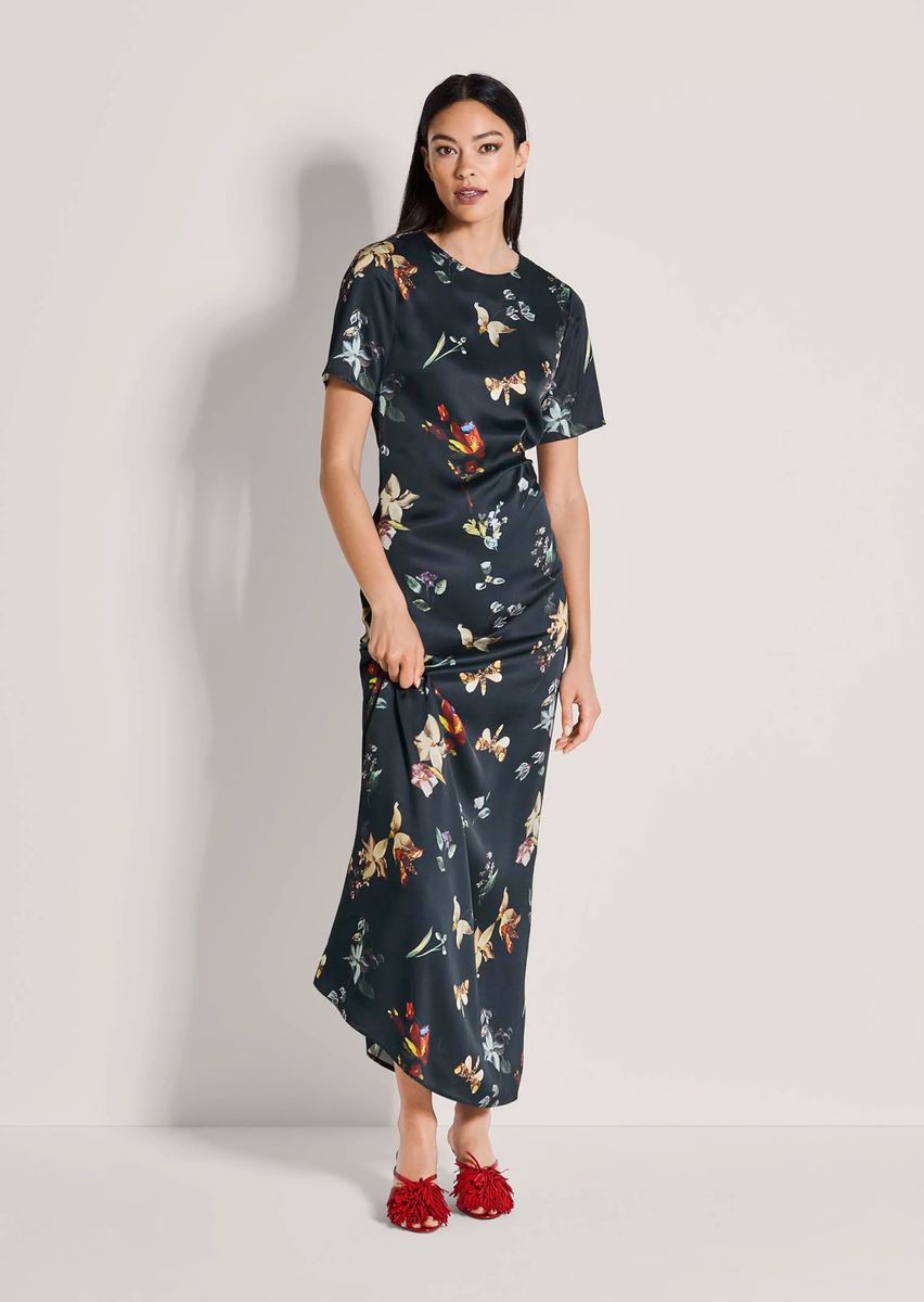 Drapiertes Maxikleid mit Blumenmuster