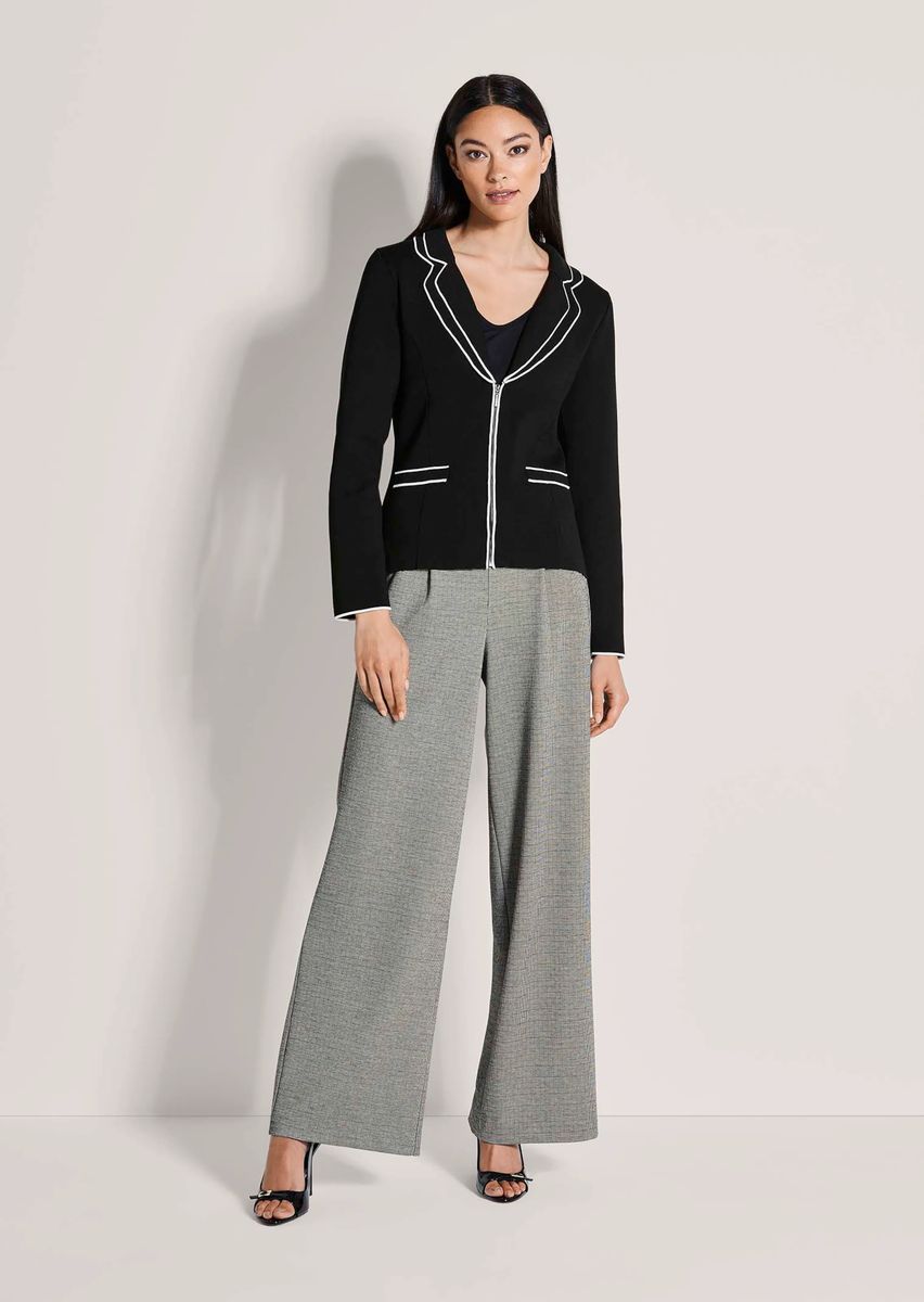 Strickblazer mit Kontrastpaspel und Reißverschluss