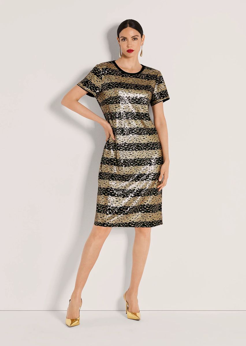 Gestreiftes Paillettenkleid mit Kurzarm