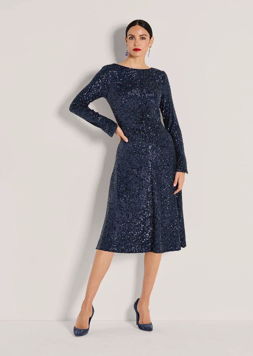 Pailletten-Cocktailkleid mit U-Boot-Ausschnitt