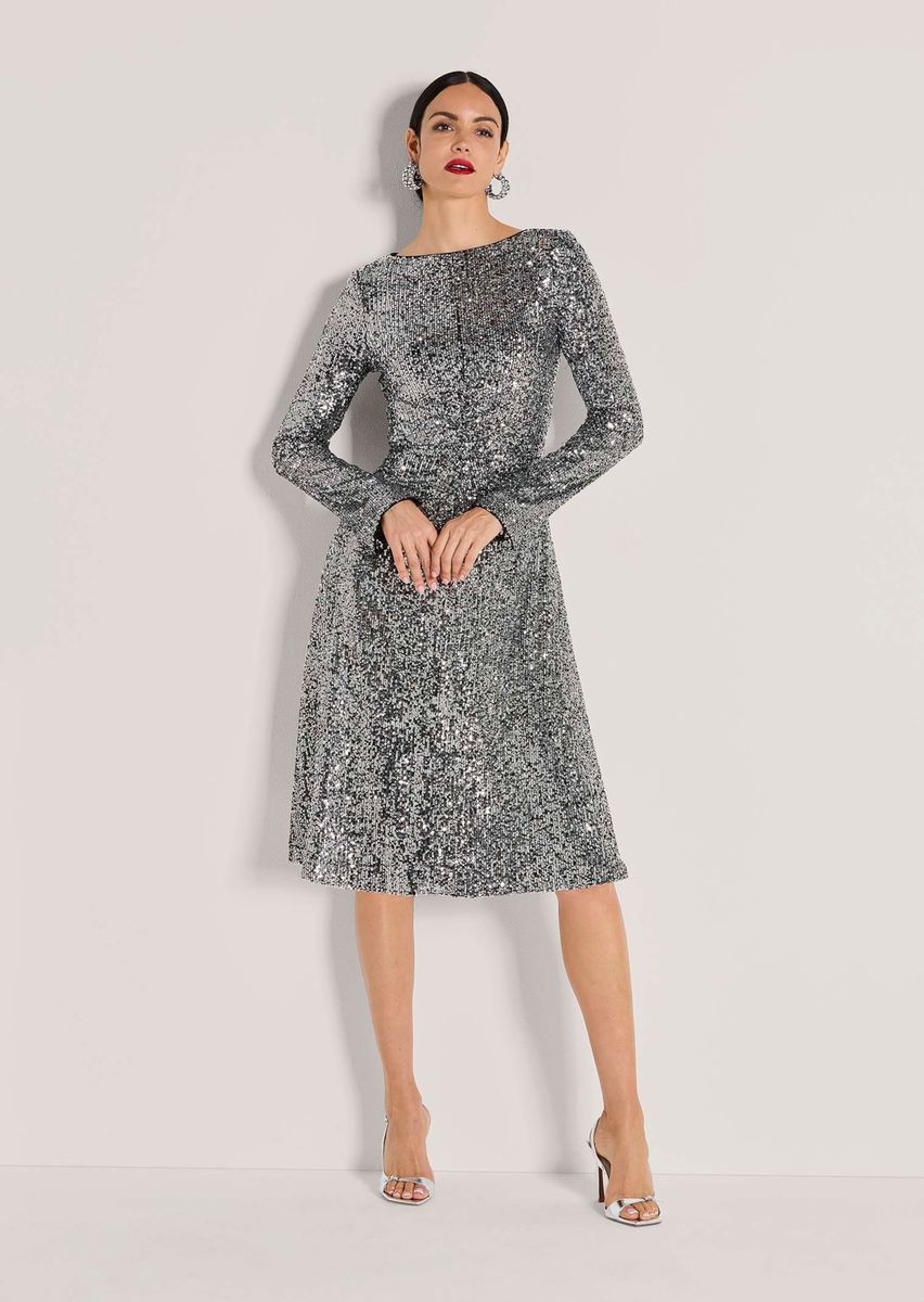 Pailletten-Cocktailkleid mit langen Ärmeln