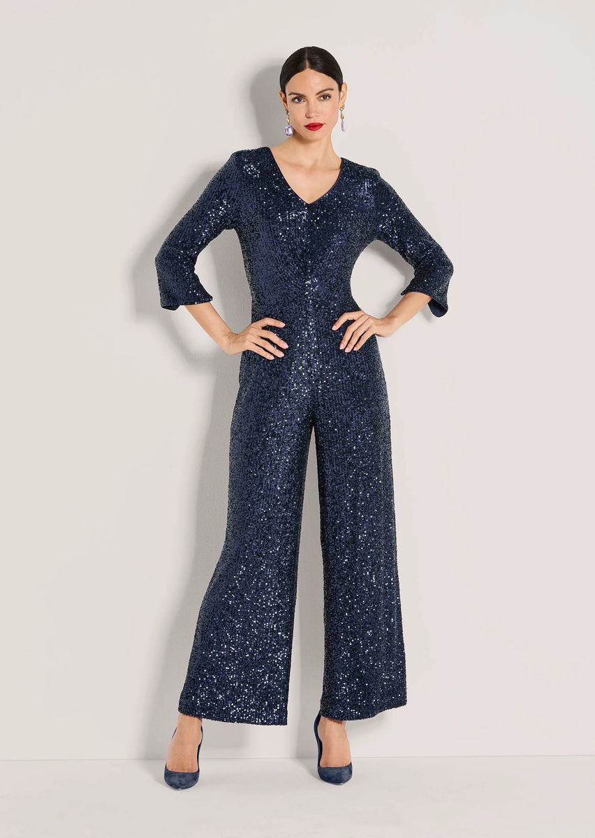 Eleganter Pailletten-Overall mit V-Ausschnitt