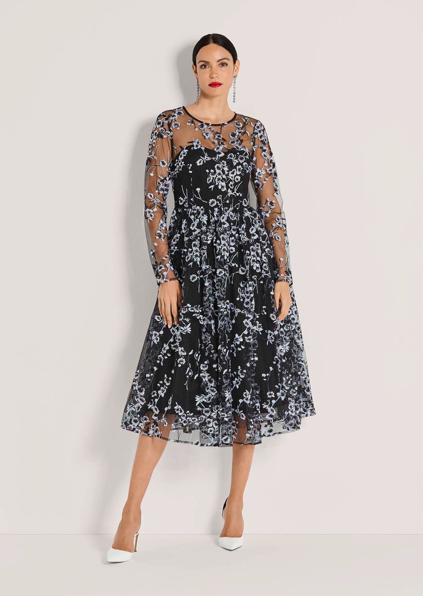 Besticktes Midi-Cocktailkleid aus Mesh
