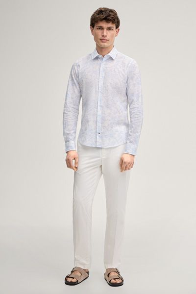 Hemd Pit Leinen-Baumwoll-Mischung weiß und hellblau Blumendruck