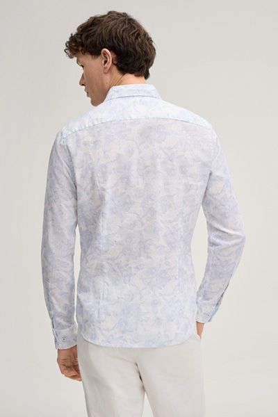 Hemd Pit Leinen-Baumwoll-Mischung weiß und hellblau Blumendruck