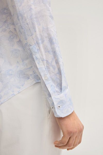 Hemd Pit Leinen-Baumwoll-Mischung weiß und hellblau Blumendruck