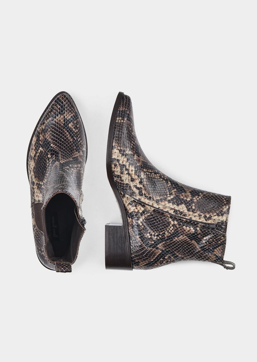 Leder-Stiefeletten mit Schlangenmuster