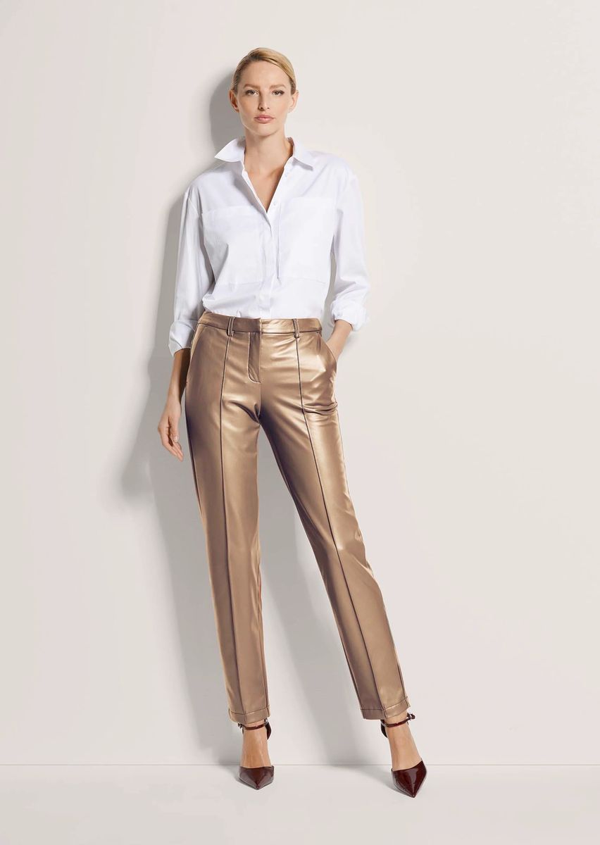 Metallic-Kunstlederhose mit Biesen