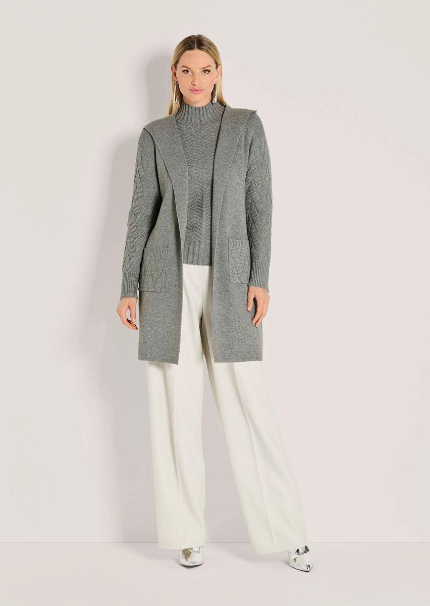 Lange Kapuzenstrickjacke mit Jacquard