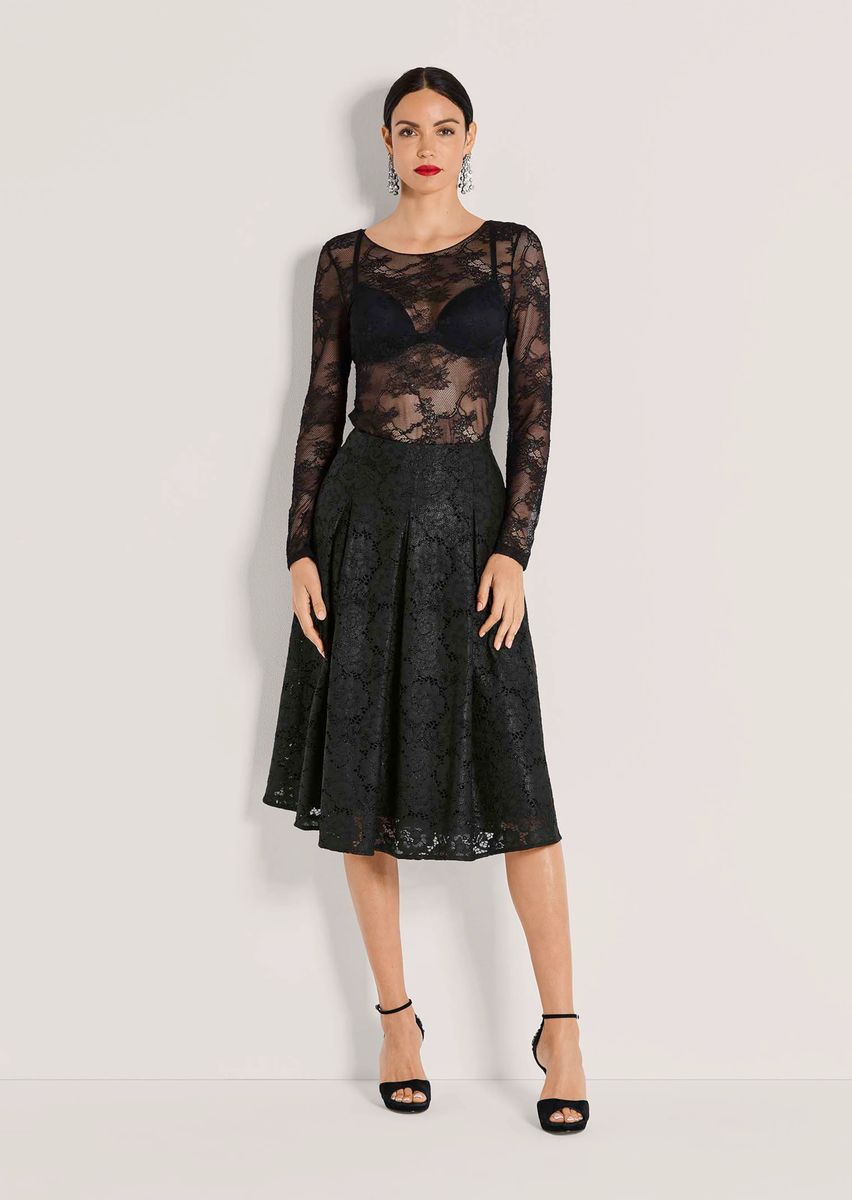 Eleganter plissierter Midi-Spitzenrock