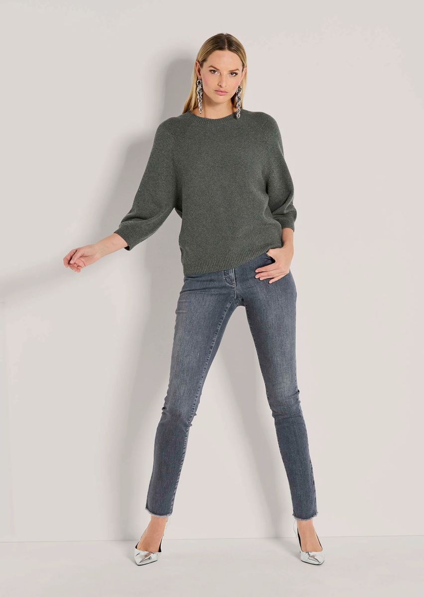 Strukturierter Baumwollpullover mit 3/4-Arm
