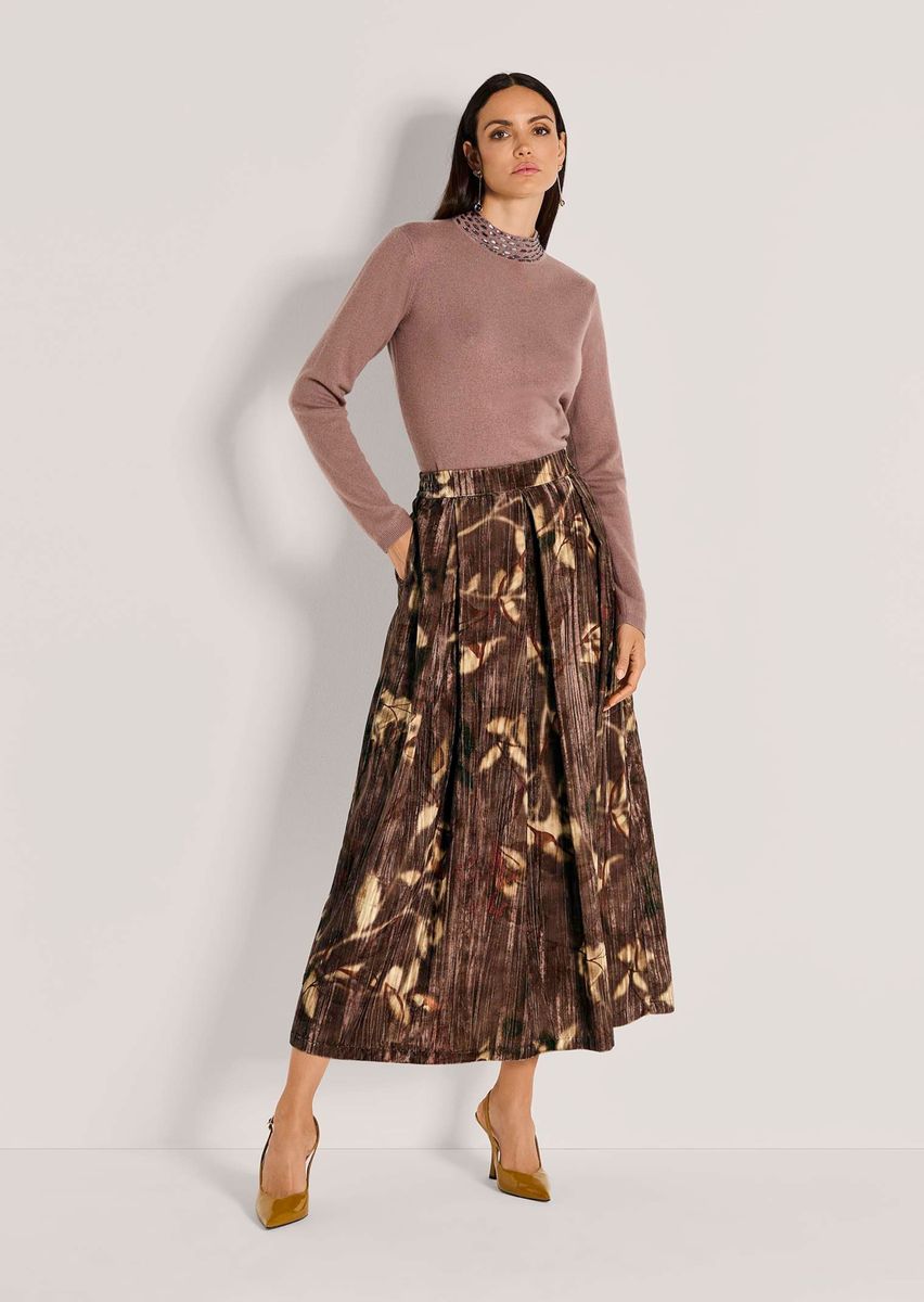 Crinkle-Samtrock mit floralem Print