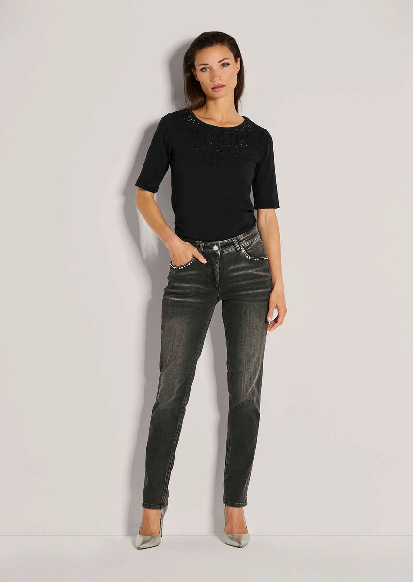 Slim-Fit Jeans mit verzierten Taschen