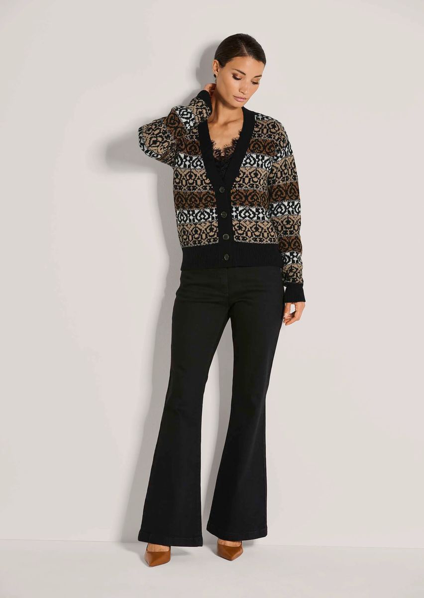 Edle Jacquard-Strickjacke mit Wollanteil