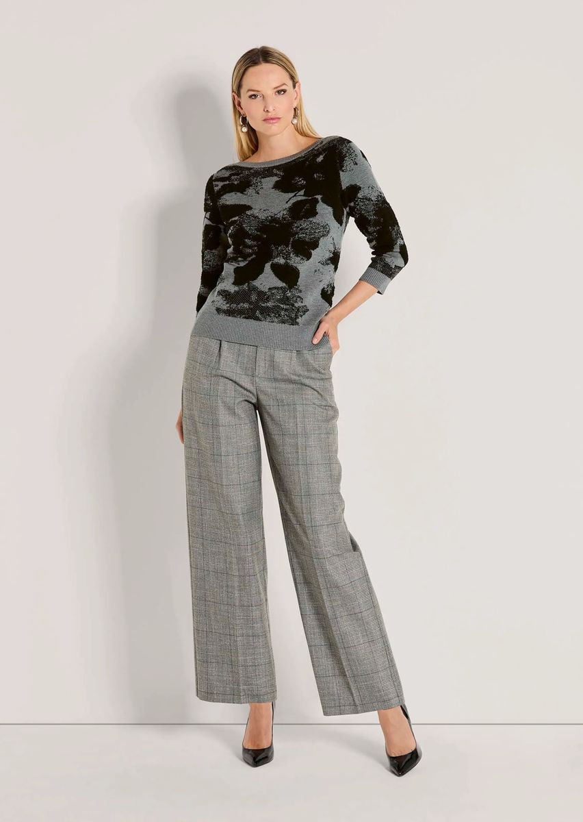 Abstrakter Jacquard-Strickpullover mit Blumenmuster