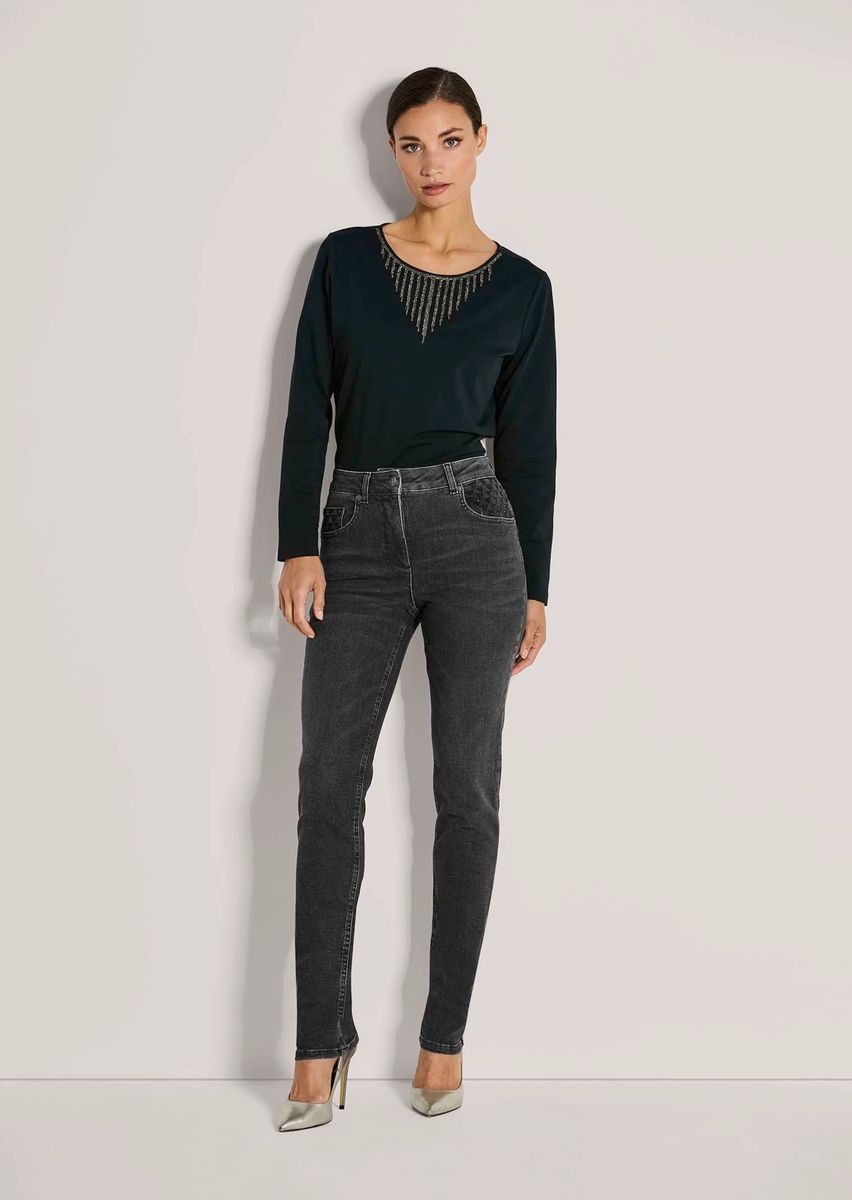 Slim-Fit-Jeans mit Strass-Verzierung