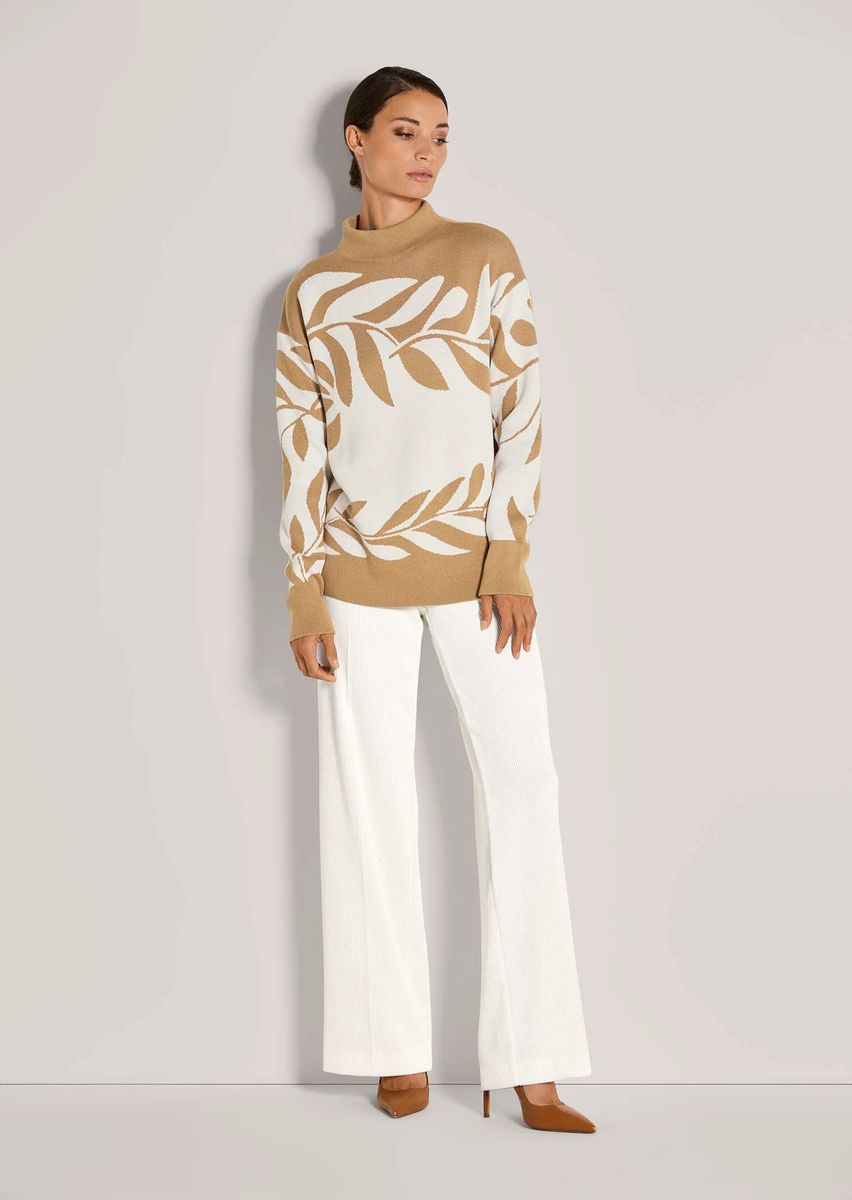 Jacquard-Pullover mit Blattmuster und Stehkragen