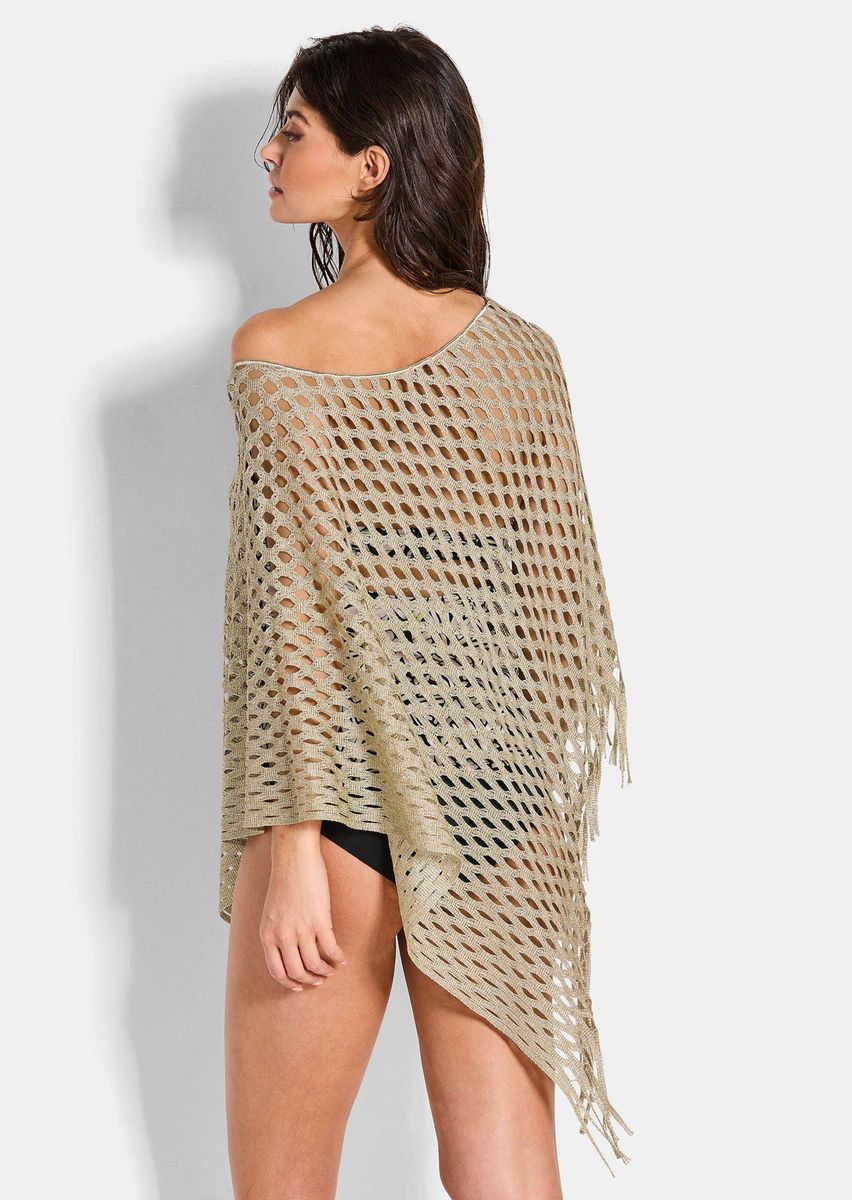 Schimmernder Oversize-Poncho in Häkel-Optik