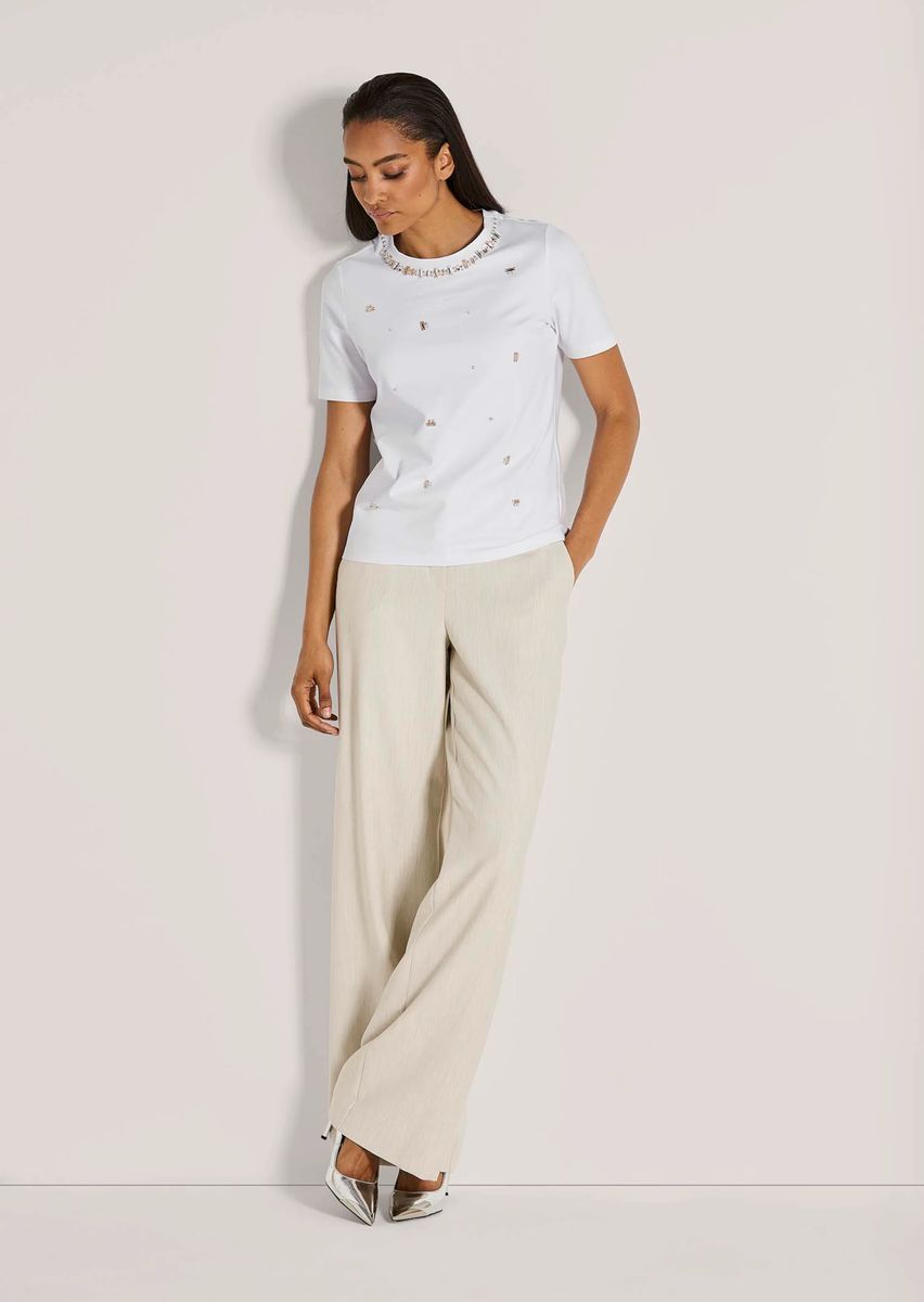 Verziertes Rundhals-Stretch-T-Shirt