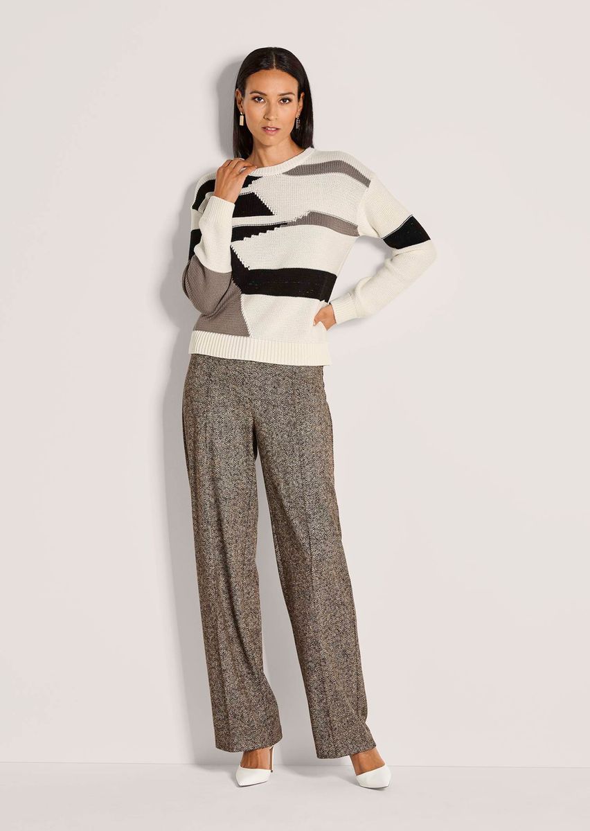 Intarsien-Strickpullover mit grafischem Muster