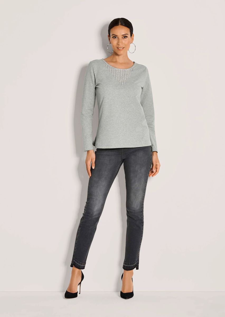 Sweatshirt mit Strass-Verzierung am Rundhals