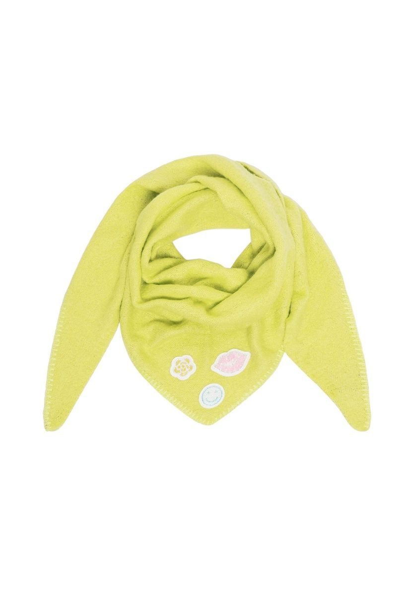 Neongelber Strickschal mit Aufnähern