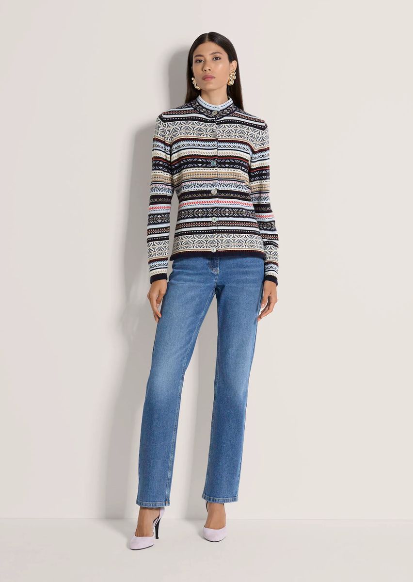 Elegante Jacquard-Strickjacke mit Norweger-Muster