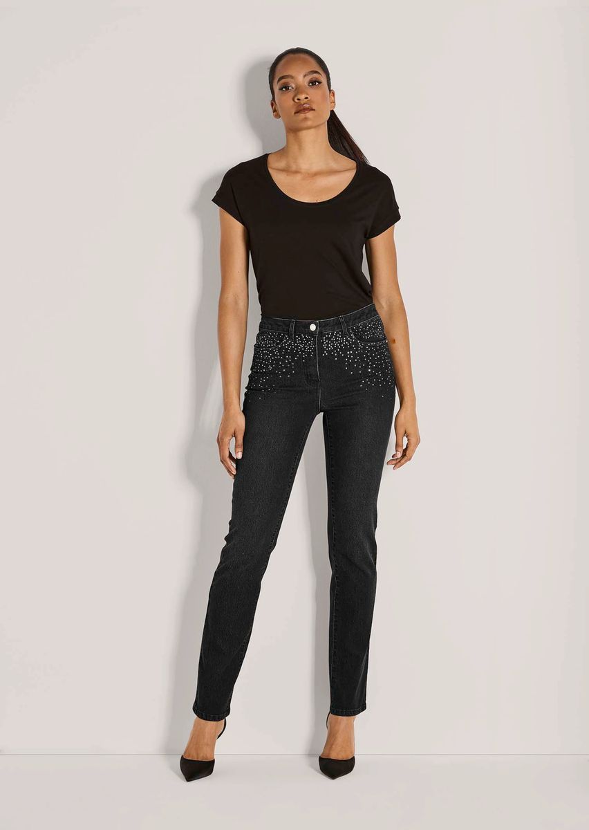 Straight-Cut-Jeans mit Strassbesatz