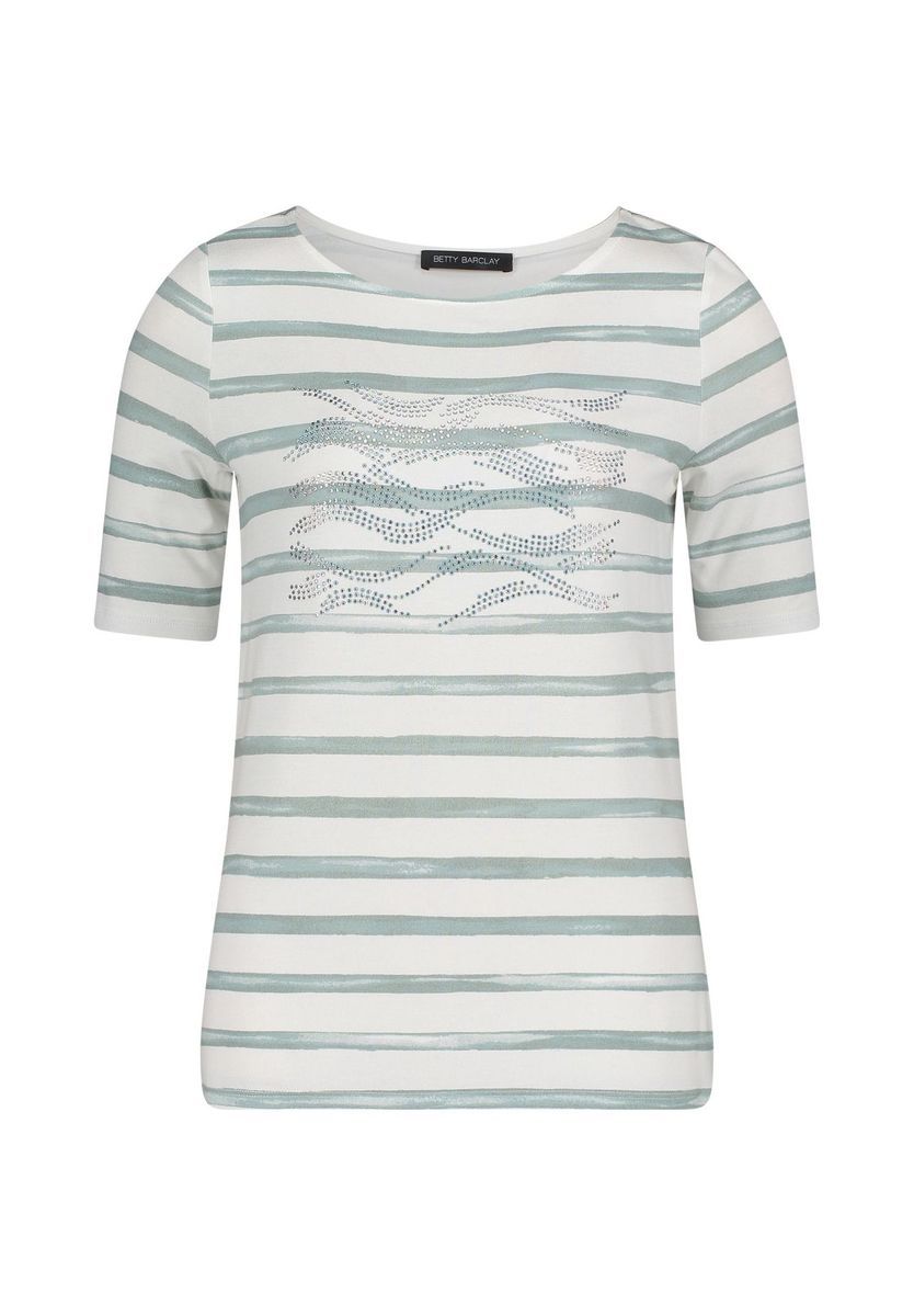 Gestreiftes T-Shirt mit Bootsausschnitt und Schmucksteinen