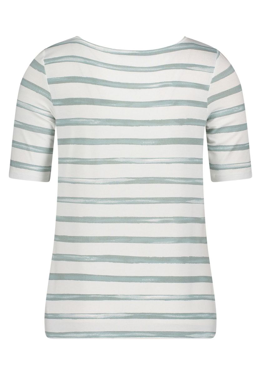 Gestreiftes T-Shirt mit Bootsausschnitt und Schmucksteinen