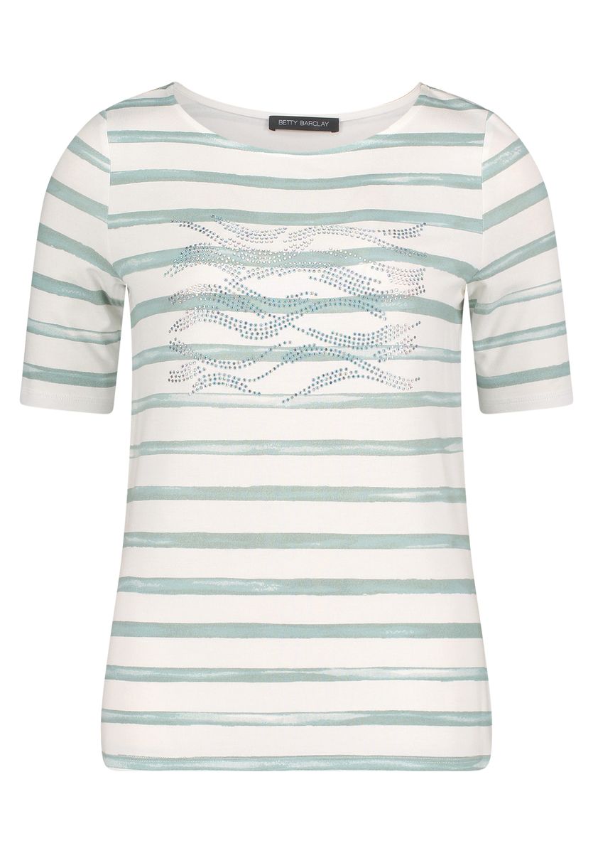 Gestreiftes T-Shirt mit Bootsausschnitt und Schmucksteinen