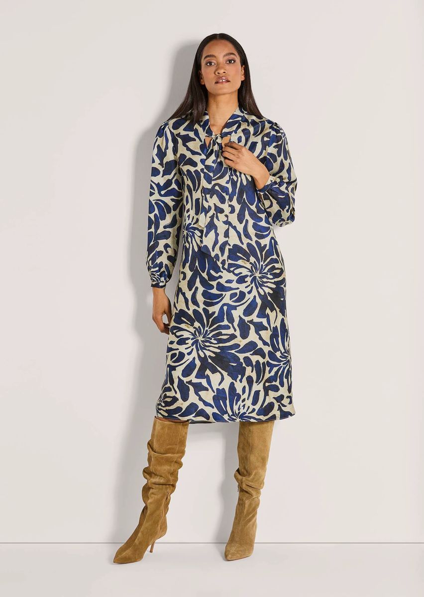 Bedrucktes Midikleid mit Schluppenkragen