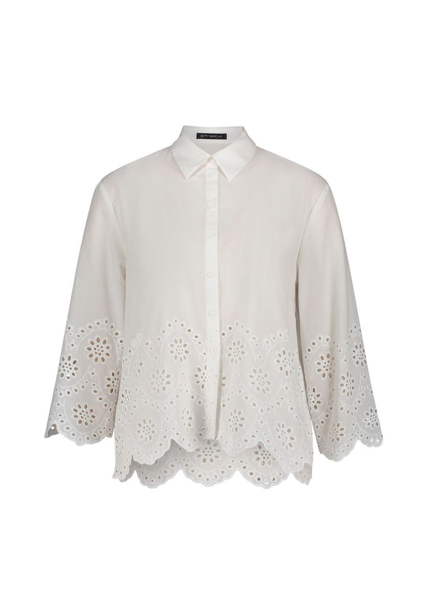 Bestickte Bluse mit Knopfleiste und gewelltem Saum